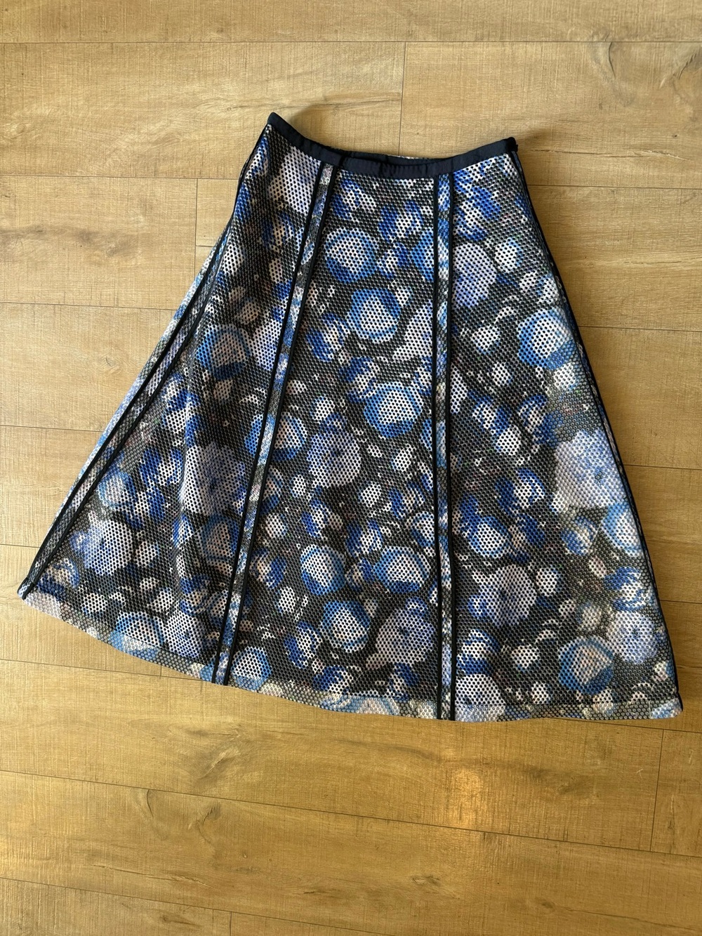 Noir Sachin + Babi Blue Black Gray florals Layered Mesh paneled Midi Skirt 6 - Picture 2 of 11